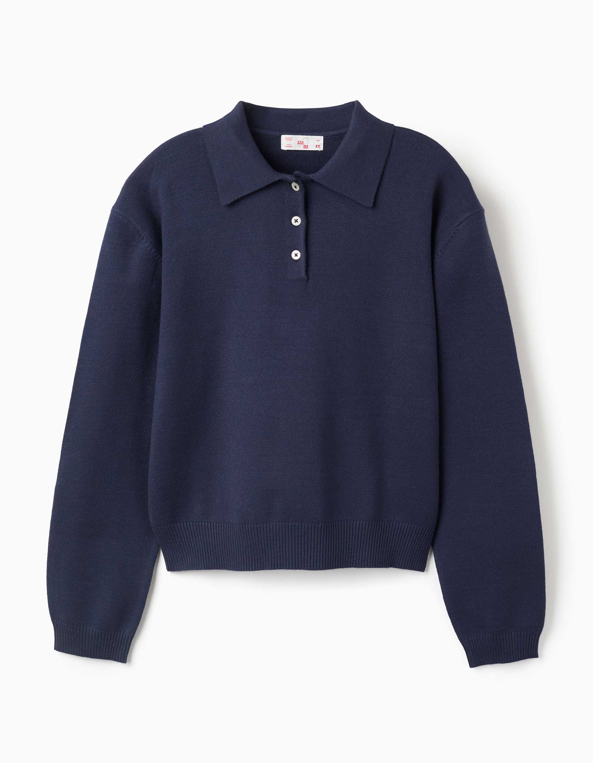 Knitted jumper with polo collar You&Me for women, navy blue