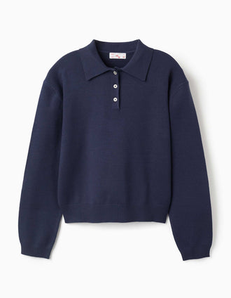 Knitted jumper with polo collar You&Me for women, navy blue