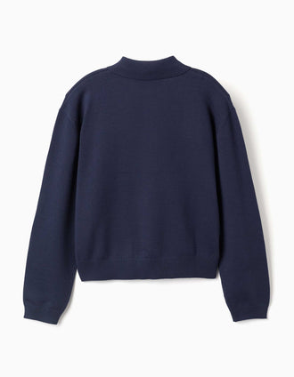 Knitted jumper with polo collar You&Me for women, navy blue