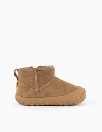 Victoria suede ankle boots with plush lining for babies and children, camel