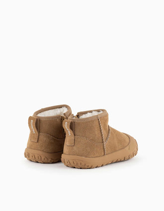 Victoria suede ankle boots with plush lining for babies and children, camel