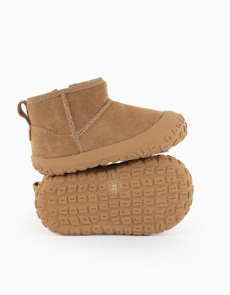 Victoria suede ankle boots with plush lining for babies and children, camel