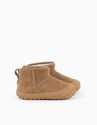 Victoria suede ankle boots with plush lining for babies and children, camel