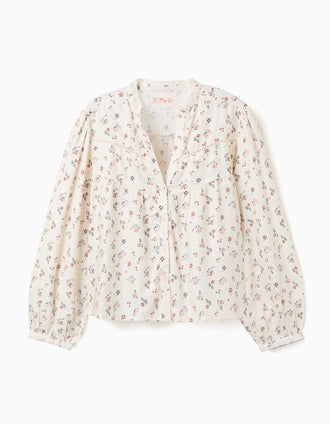 Long sleeve shirt with floral pattern You&Me for women, white
