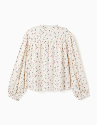 Long sleeve shirt with floral pattern You&Me for women, white