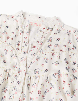 Long sleeve shirt with floral pattern You&Me for women, white
