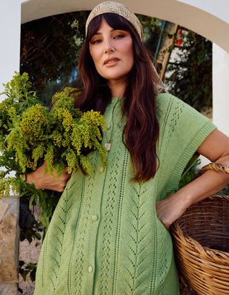 Oversized knitted vest You&Me for women, lime green