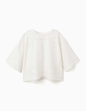 Cotton T-shirt with cut-out details You&Me for women, white
