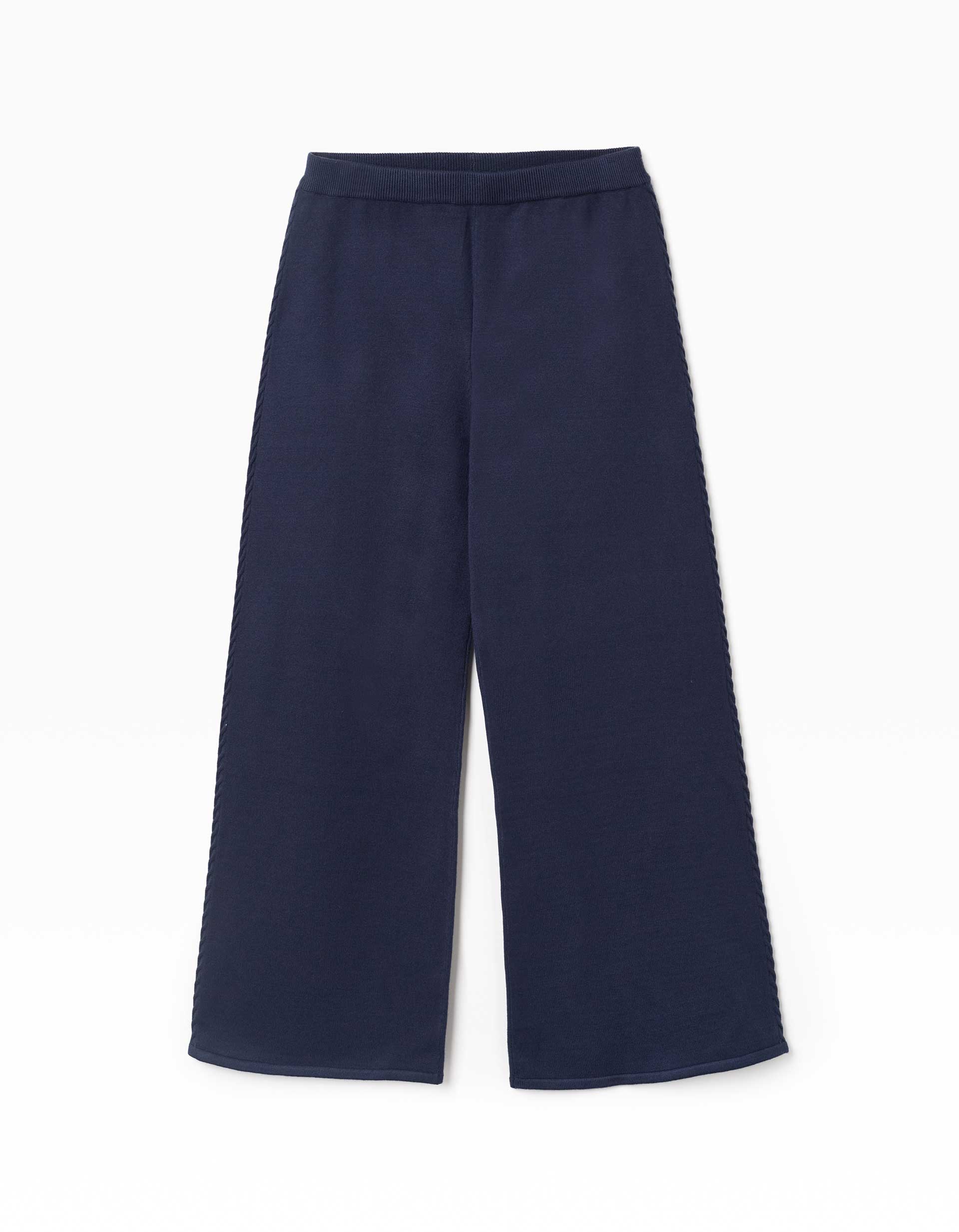 Calças de malha wide leg You&Me para mulher, azul-marinho
