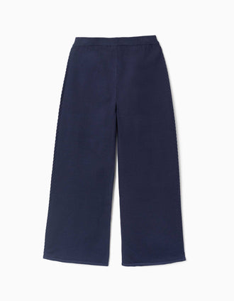 Calças de malha wide leg You&Me para mulher, azul-marinho
