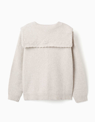 Knitted cardigan with embroidered collar You&Me for women, light beige