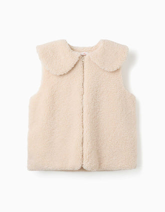 Padded sherpa vest with maxi collar You&Me for women, white
