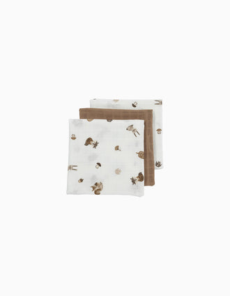 Lot de 3 Langes en Mousseline Meyco 70X70 cm, Forest Animals Toffee