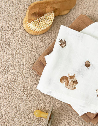 Lot de 3 Langes en Mousseline Meyco 70X70 cm, Forest Animals Toffee