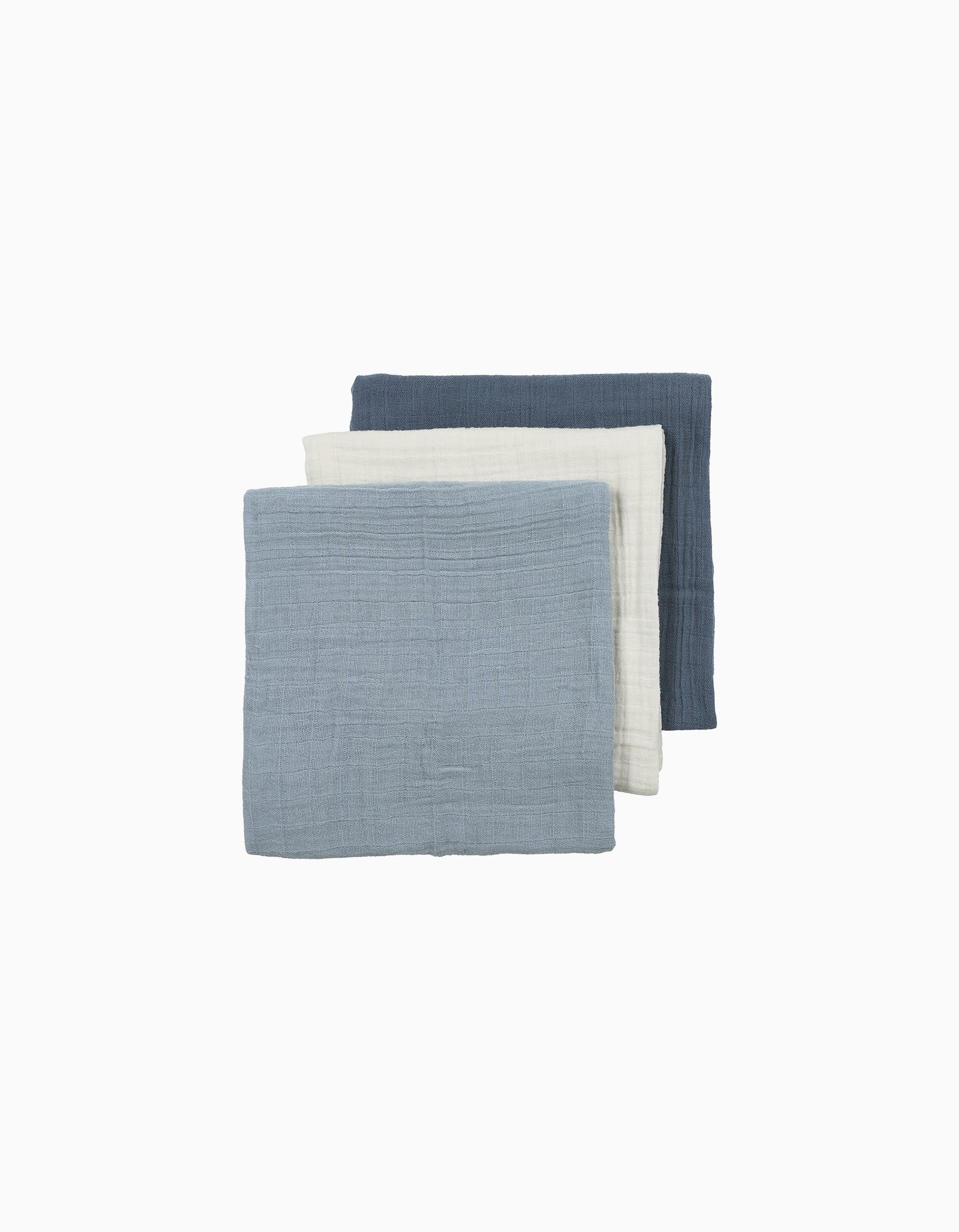 Lot de 3 Langes en Mousseline Meyco 70X70 cm, Natural Blue Indigo