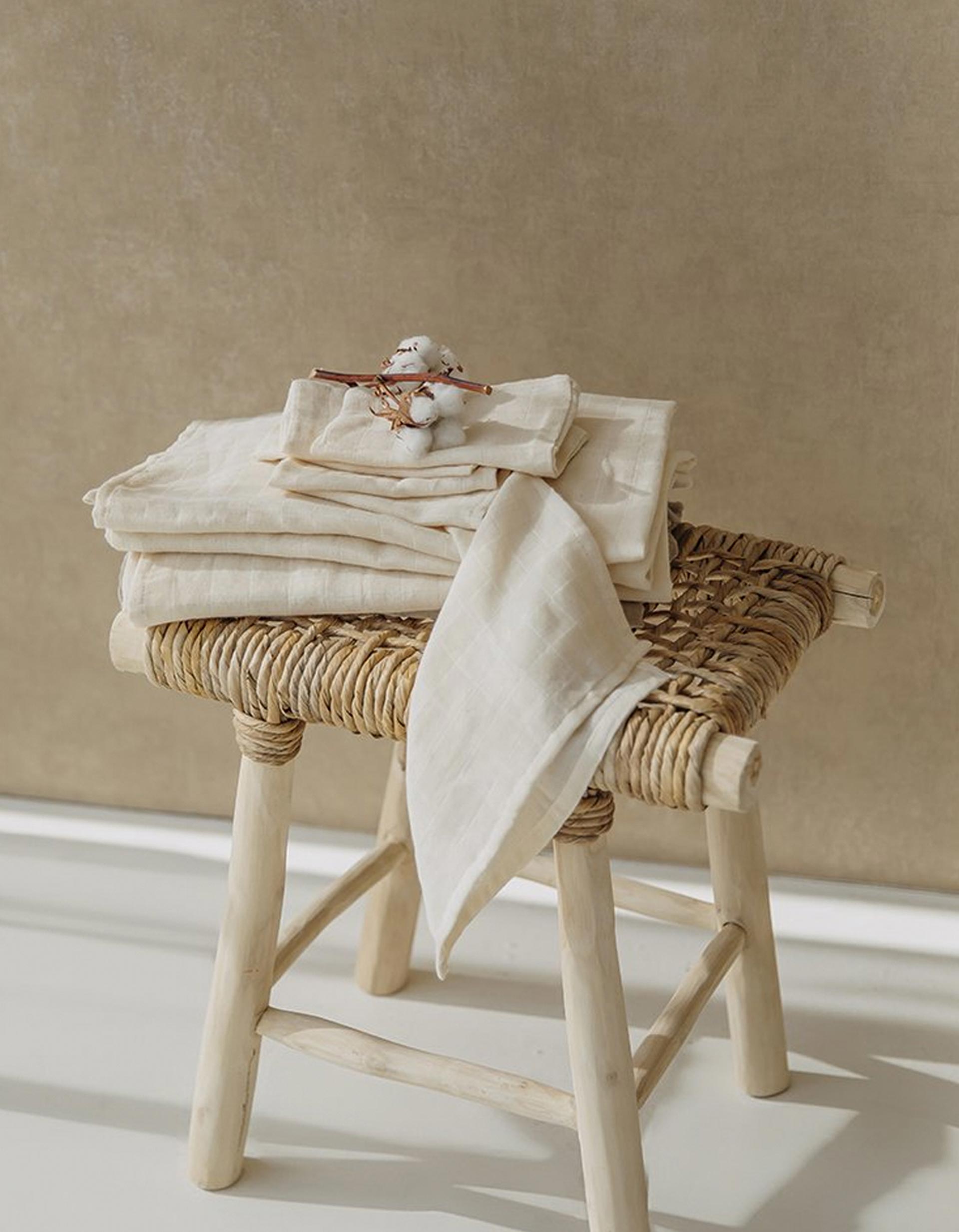 Lot de 6 Langes en Mousseline Meyco 70X70 cm, Nature