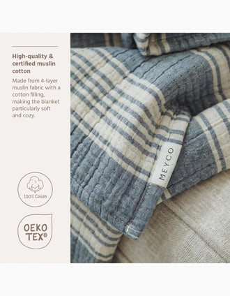 Couverture en Mousseline Meyco 75X100 cm, Stripes Indigo