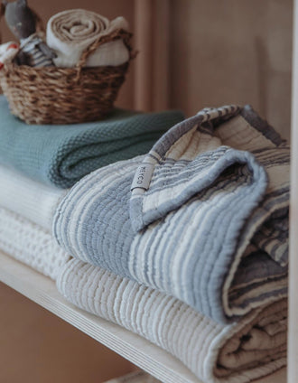 Couverture en Mousseline Meyco 75X100 cm, Stripes Indigo