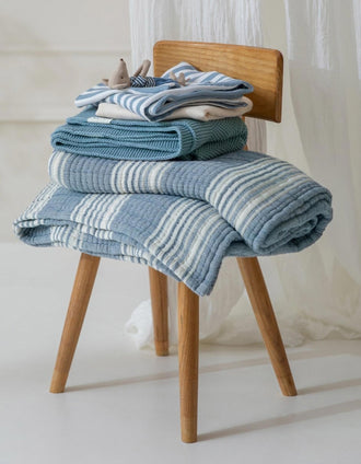 Couverture en Mousseline Meyco 75X100 cm, Stripes Indigo