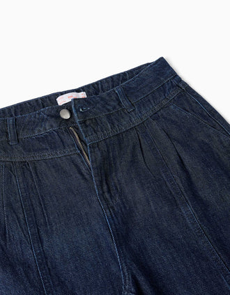 Barrel fit jeans with pleats You&Me for women, dark blue