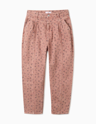 Barrel twill trousers with floral pattern You&Me for women, brown