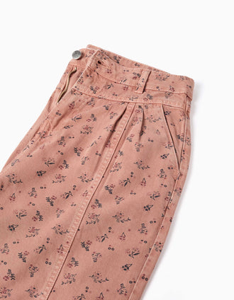 Barrel twill trousers with floral pattern You&Me for women, brown