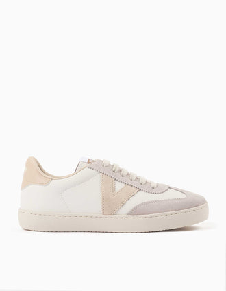 Victoria trainers with leather effect for women, white/grey/beige