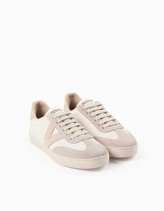 Victoria trainers with leather effect for women, white/grey/beige