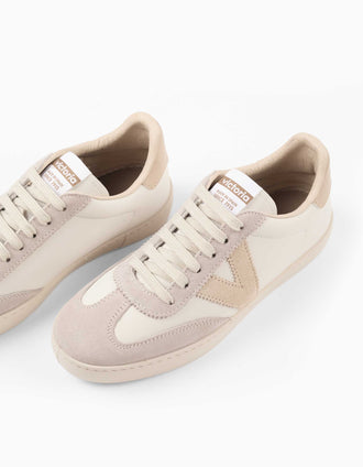 Victoria trainers with leather effect for women, white/grey/beige