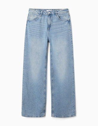 Calças de ganga wide leg You&Me para mulher, azul-claro