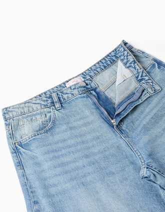 Calças de ganga wide leg You&Me para mulher, azul-claro