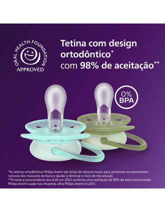 Lot de 2 Sucettes Ultra Soft Night Philips Avent, 0-6M 