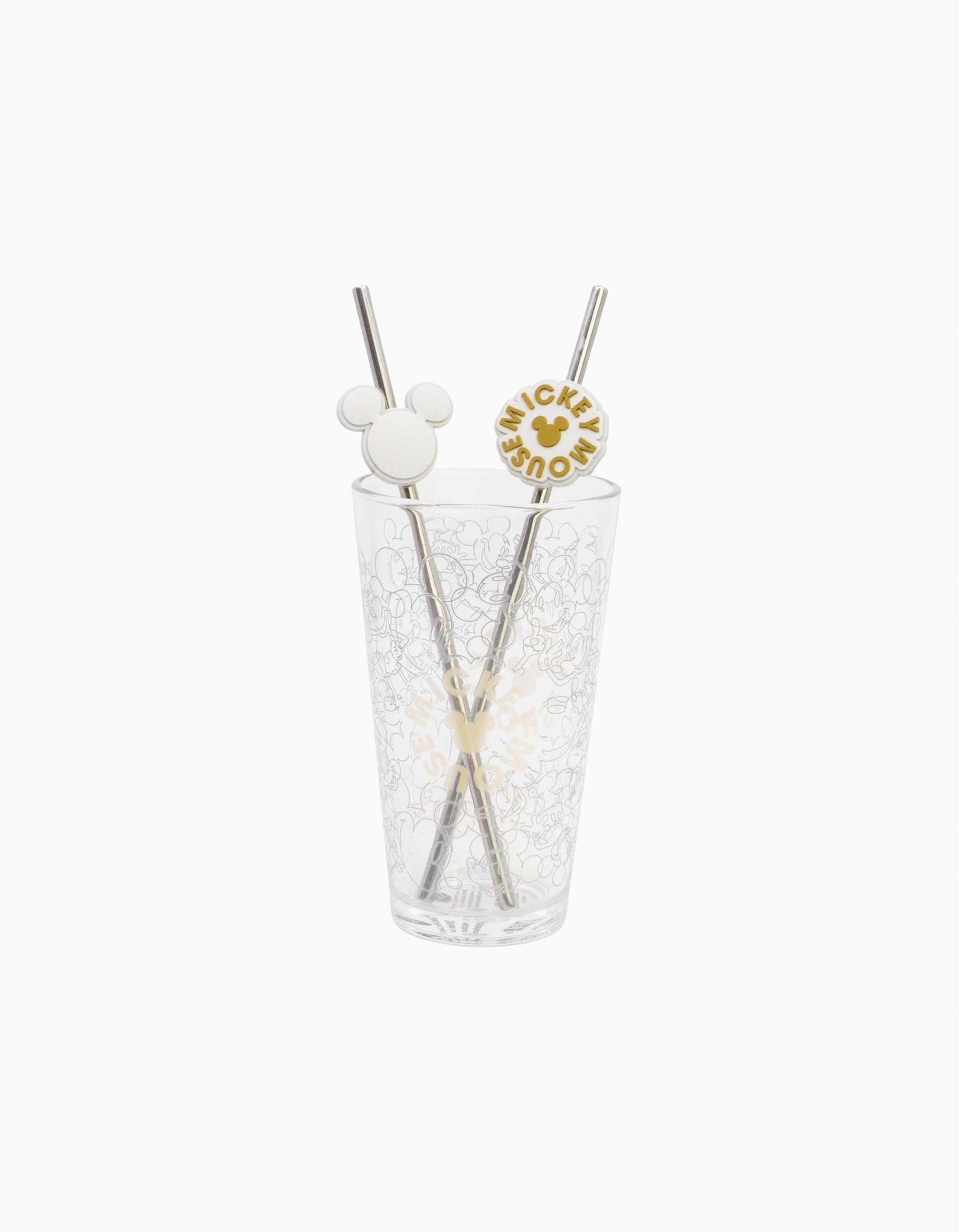 Glass with 2 straws Disney Mickey Mouse Signature 480 ml