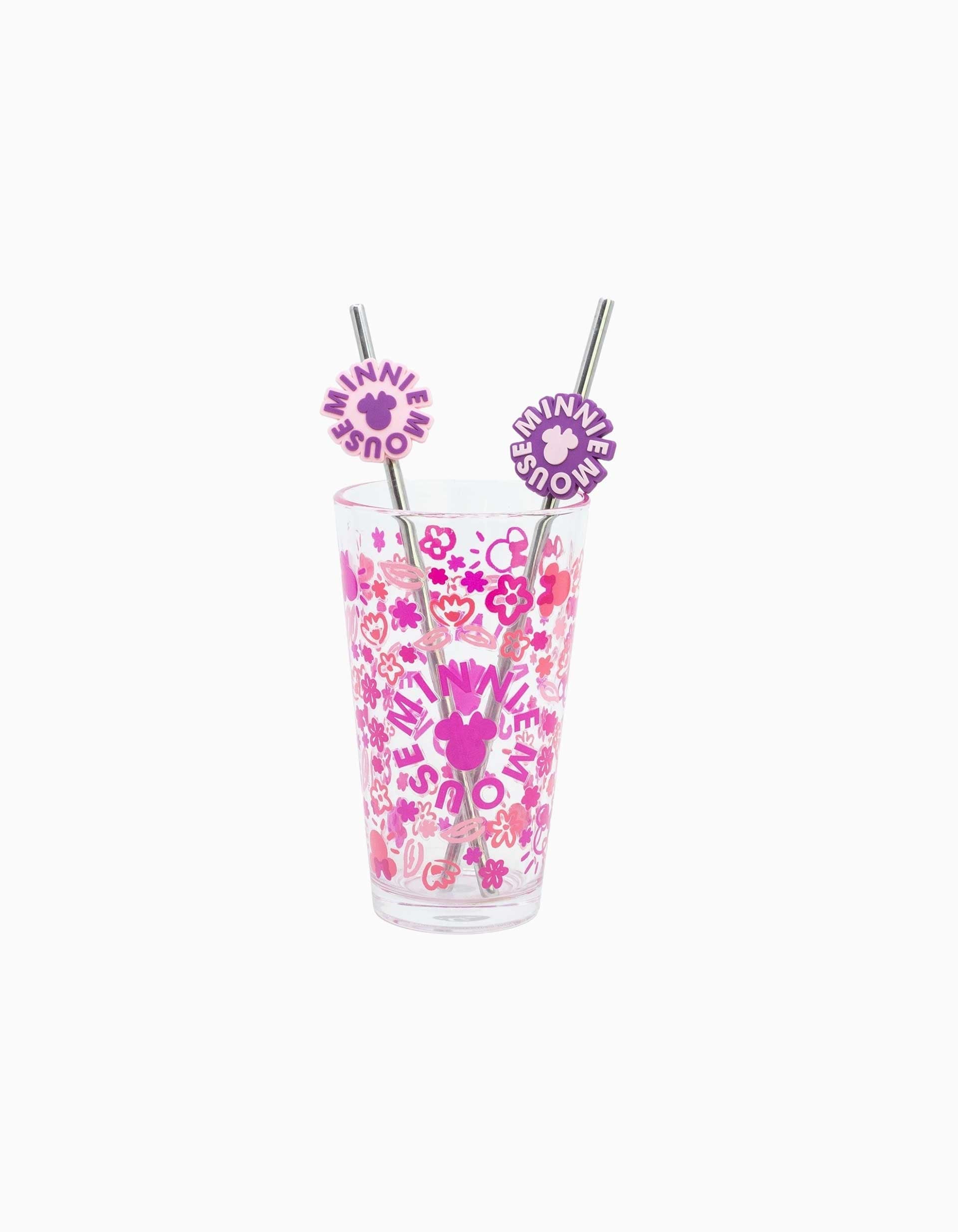 Glass with 2 straws Disney Minnie Mouse Cherrylicious 480 ml