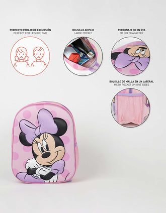 Backpack with 3D print Disney Minnie for babies and children, pink