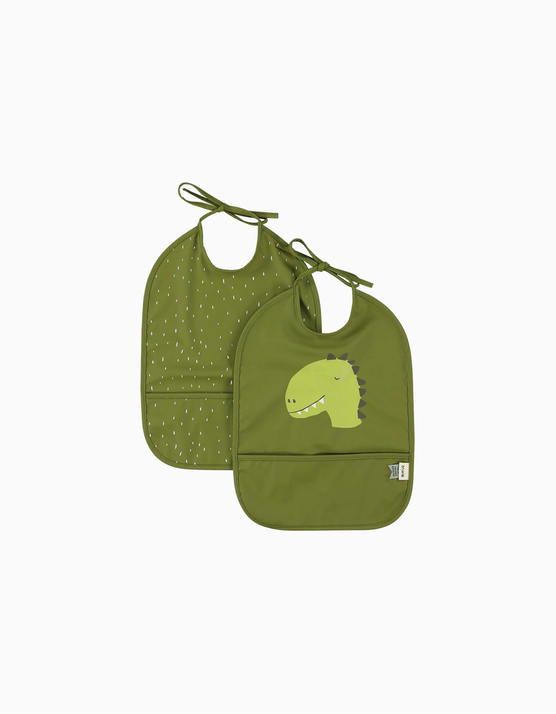 Pack of 2 Waterproof Bibs Mr. Dino Trixie, Green