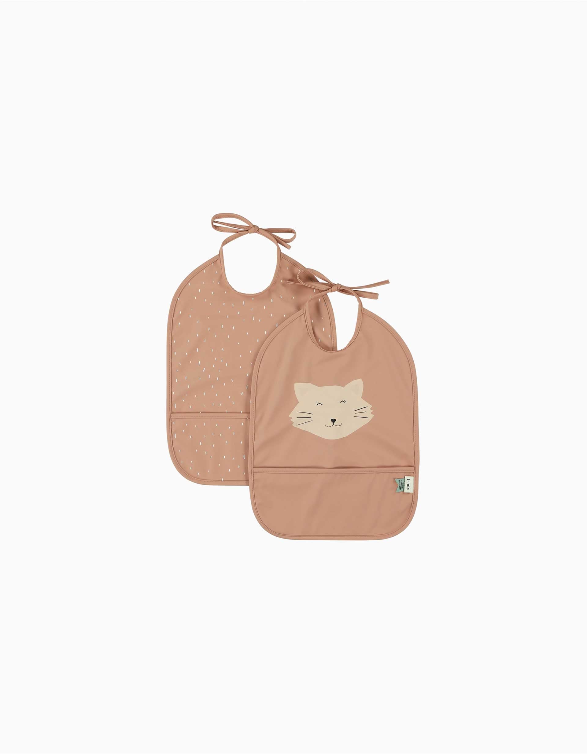 Pack of 2 Waterproof Bibs Mrs. Cat Trixie, Pink