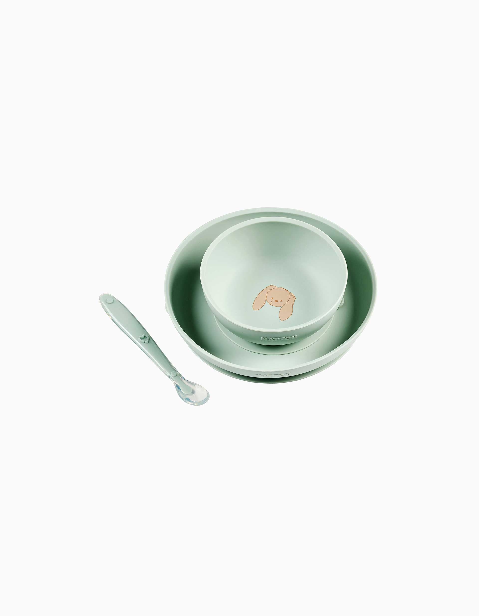 Set de Vajilla de Silicona 3 Piezas Nattou 6M+, Verde