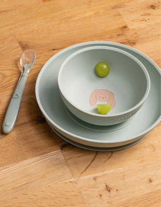 Set de Vajilla de Silicona 3 Piezas Nattou 6M+, Verde