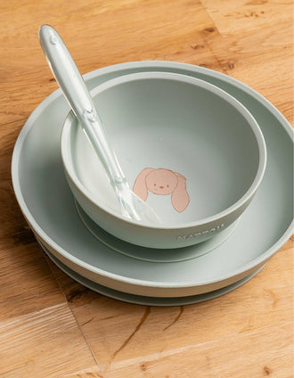 Set de Vajilla de Silicona 3 Piezas Nattou 6M+, Verde
