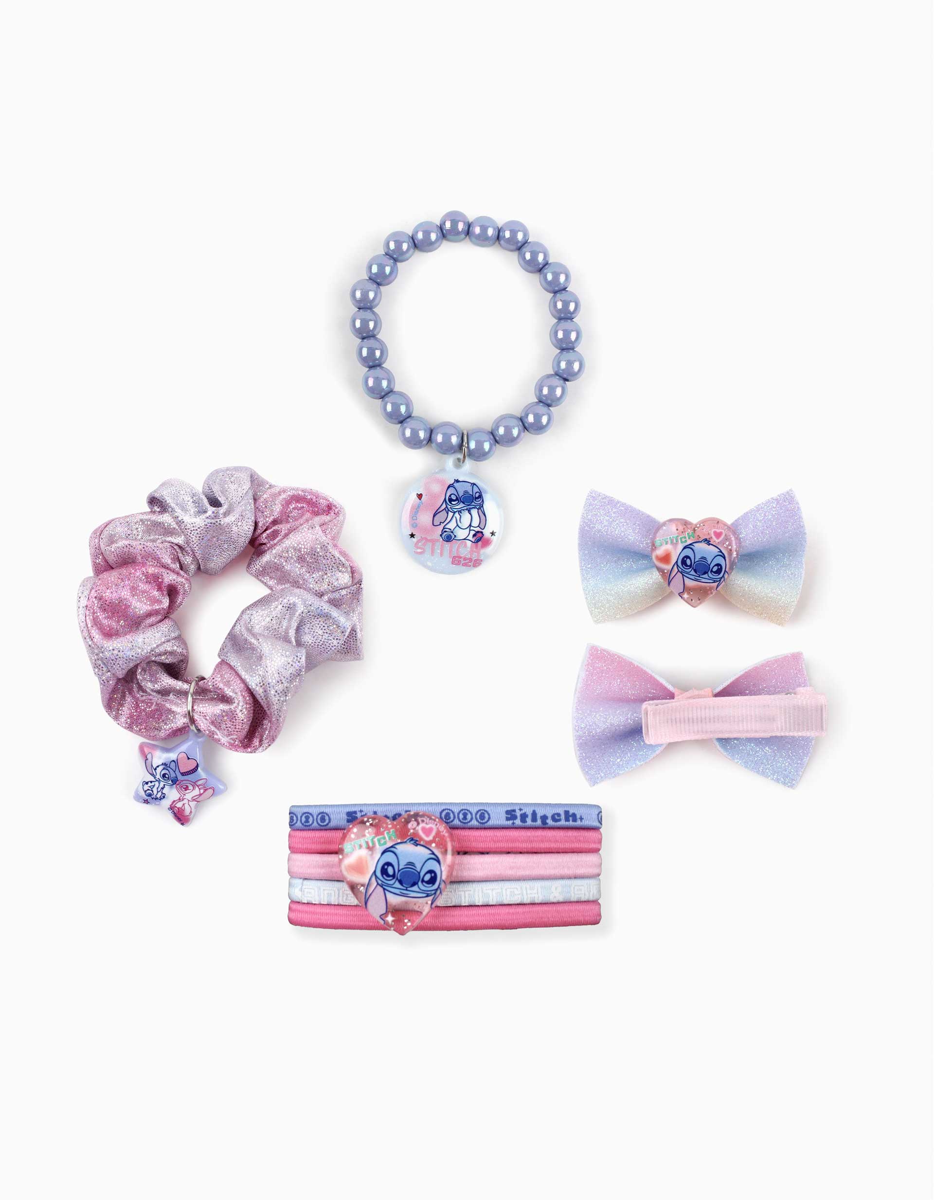 Bolsa com acessórios de cabelo Disney Stitch para criança, multicolor