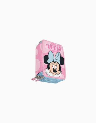 Triple pencil case 43 pieces Disney Minnie for children, pink