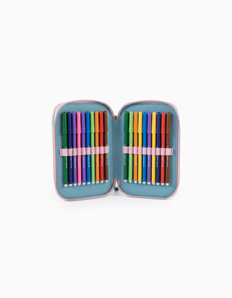 Triple pencil case 43 pieces Disney Stitch for children, blue/pink