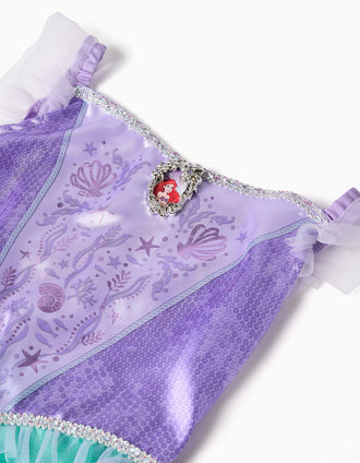 Disfarce Disney Ariel com detalhes em tule para menina, roxo/verde