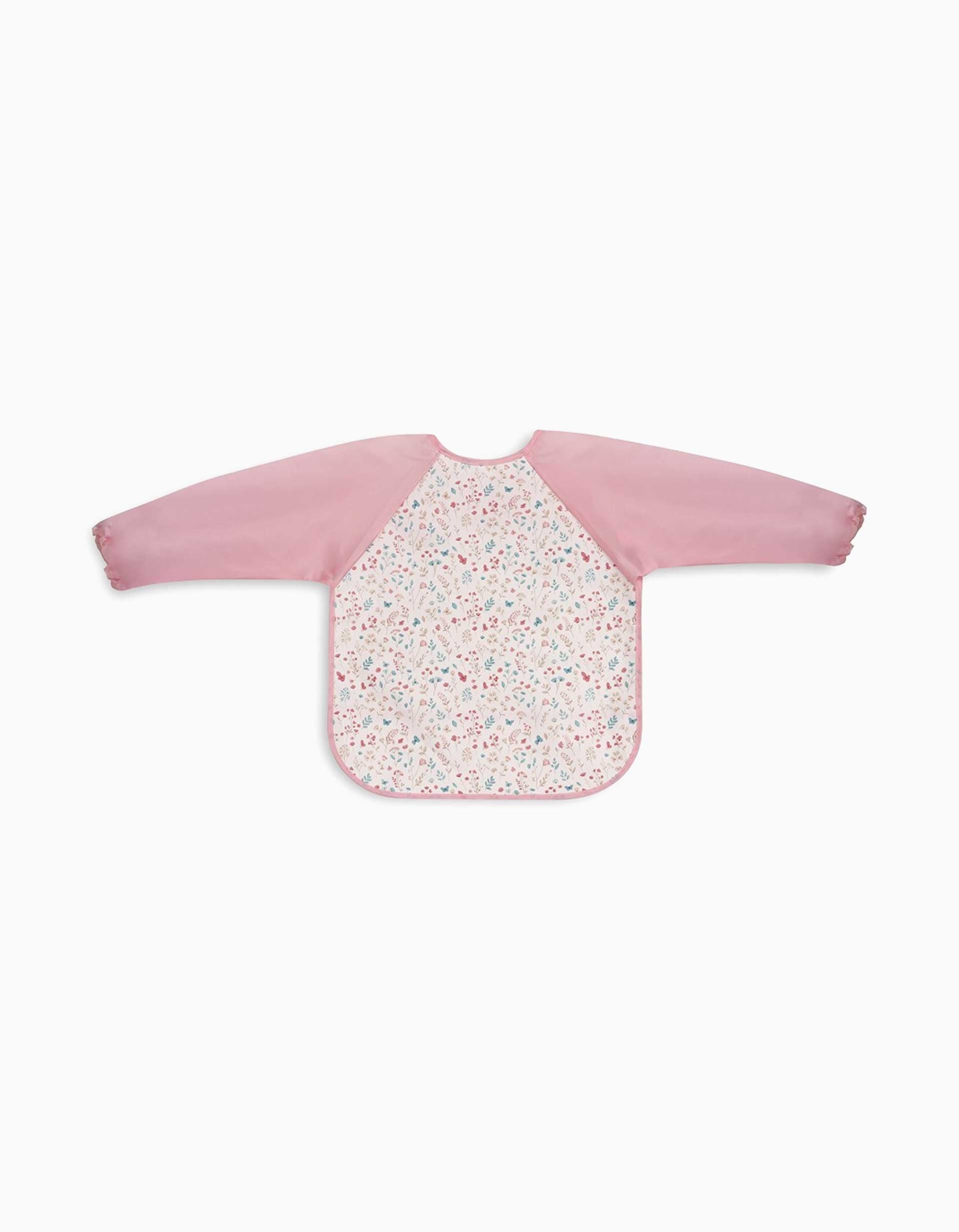 Babete Impermeável com Mangas Flores Interbaby, Rosa