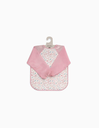 Babete Impermeável com Mangas Flores Interbaby, Rosa