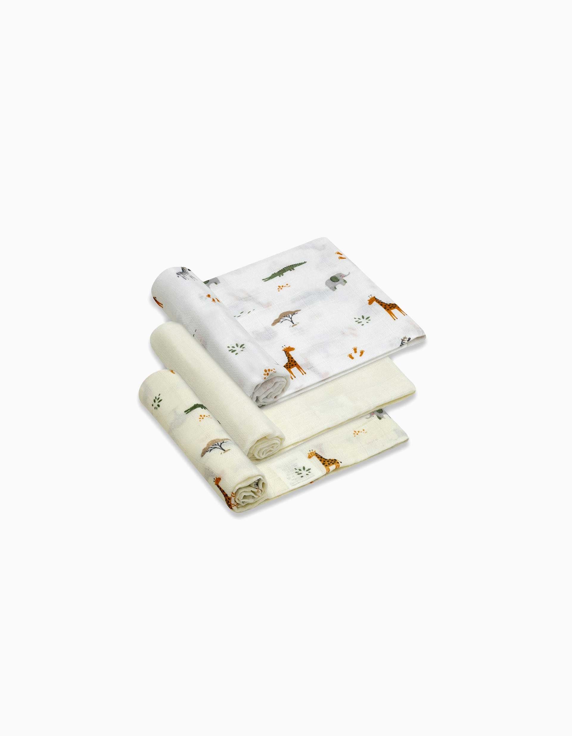 Pack de 3 Fraldas de Algodão Jirafa Savanna Interbaby 80x80 cm