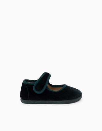 Pisamonas Barefoot velvet Mary Jane shoes for babies and girls, green