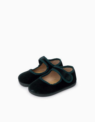 Pisamonas Barefoot velvet Mary Jane shoes for babies and girls, green