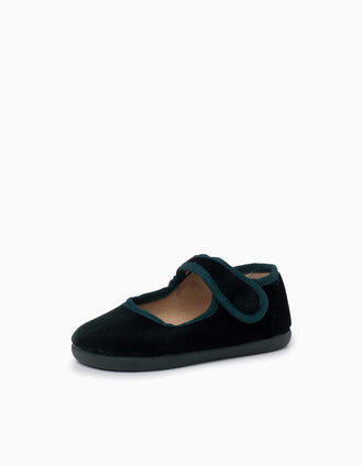 Pisamonas Barefoot velvet Mary Jane shoes for babies and girls, green
